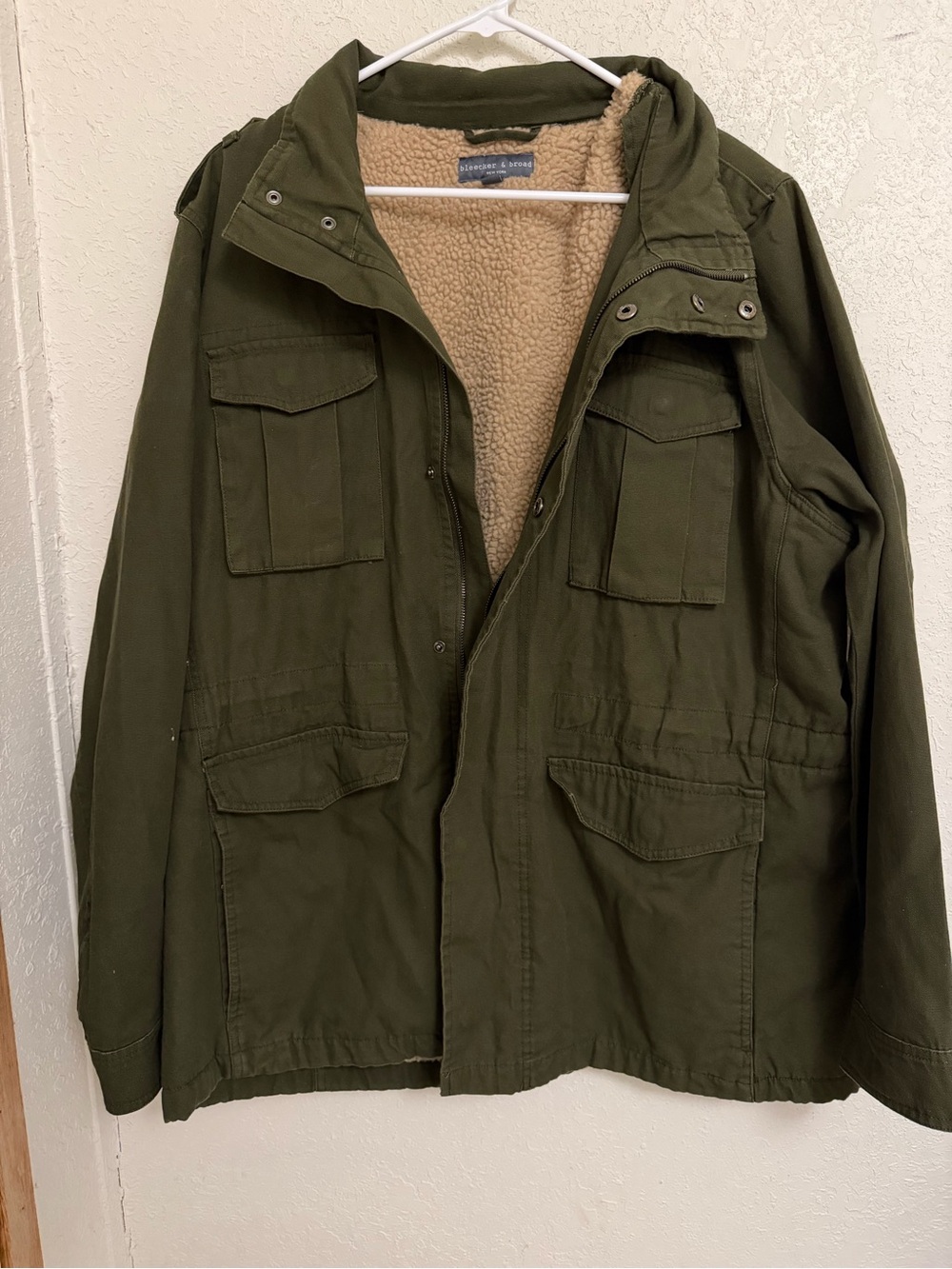 Men's Olive Military Field Jacket with Sherpa Lining
